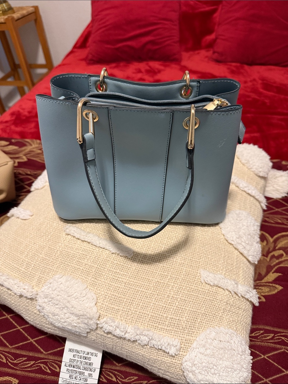 Source Unknown Sky Blue Structured Tote with Gold Hardware